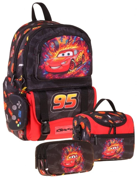 Kaukko Kids Rust Eze(Kırmızı - Siyah Renk) Erkek Çocuk Üçlü İlkokul Okul Çantası Seti/Takımı - SETKK-L5399A ürün görseli 1