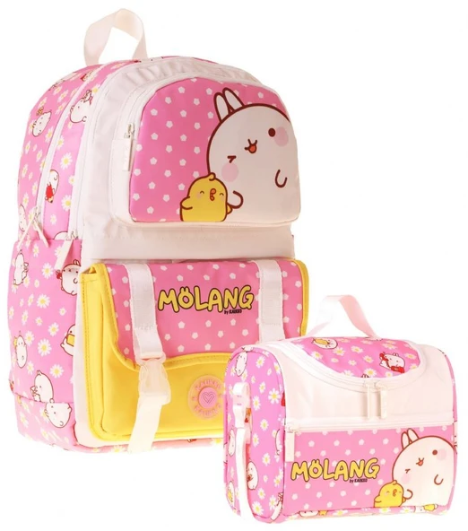 Kaukko Kids Molang Kız Çocuk Pembe - Sarı İlkokul Sırt Çantası ve Beslenme Çanta Seti - SETKK-L5318B ürün görseli 1