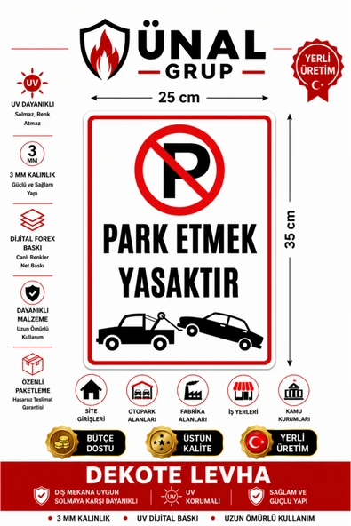 Park Etmek Yasaktır Uyarı Levhası 25x35 cm Kapı Duvar İkaz Tabelası PVC Fabrika Ofis ürün görseli 1
