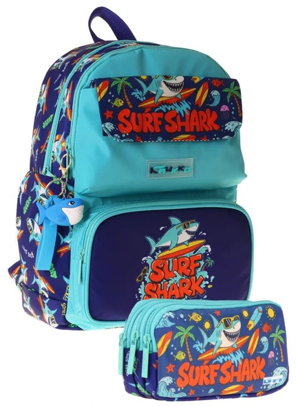 Kaukko Kids Surf Yeşil - Lacivert Erkek Çocuk İlkokul Sırt Çantası ve Kalem Çantası Seti - SETKK-L5354C ürün görseli 1