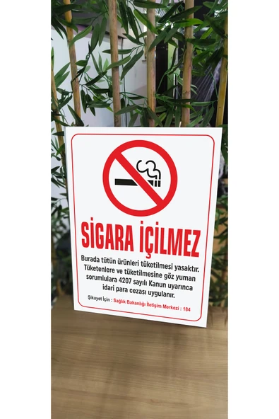 SİGARA İÇİLMEZ YASAL Uyarı Levhası 50X70 CM 50x70 cm PVC İkaz Tabelası Kapı Duvar ürün görseli 1