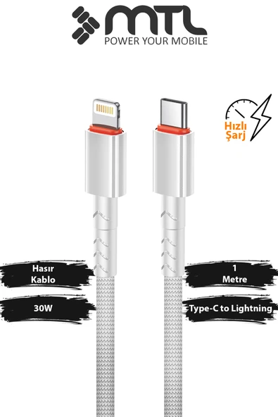30W PD Type-C to Lightning Örgülü Hızlı Şarj ve Data Kablosu 1 Metre MT2118 ürün görseli 1