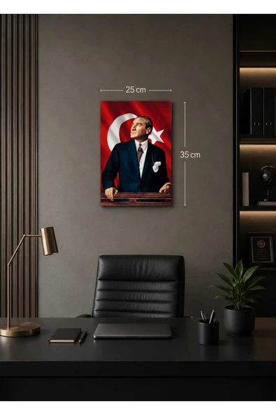 Türk Bayraklı Mustafa Kemal Atatürk 25x35 cm Dekota Levha Kolay Montaj İkaz Tabelası ürün görseli 1