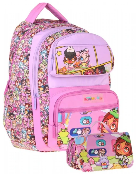 Kaukko Kids Nagy Pembe Kız Çocuk İlkokul Sırt Çantası ve Kalem Çantası Seti - SETKK-L5333C ürün görseli 1