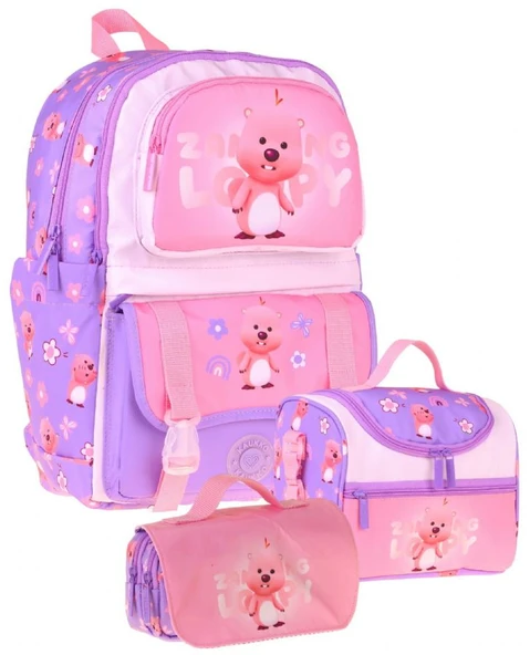 Kaukko Kids Loopy(Lila - Pembe Renk) Kız Çocuk Üçlü İlkokul Okul Çantası Seti/Takımı - SETKK-L5303A ürün görseli 1