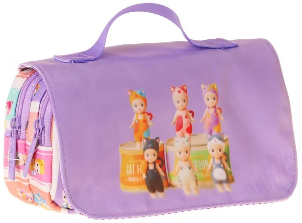 Kaukko Kids Taşıma Askılı Kız Çocuk Cat Life Baskılı Şık Kalem Çantası (Mor - Krem) - L5315 ürün görseli 1