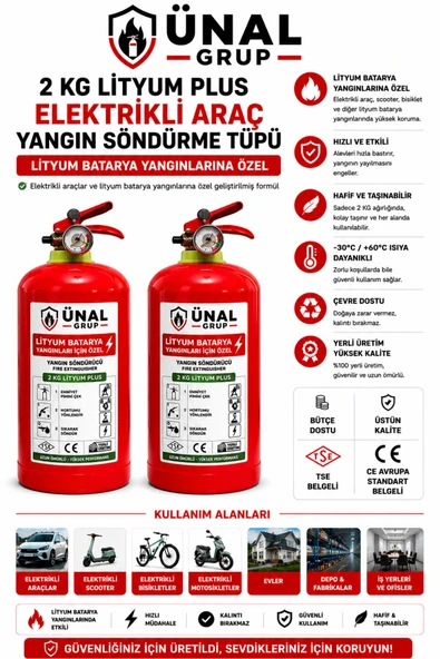 2 Adet 2 kg Elektrikli Araç Lityum Yangın Söndürücü KKT Yangın Tüpü ürün görseli 1