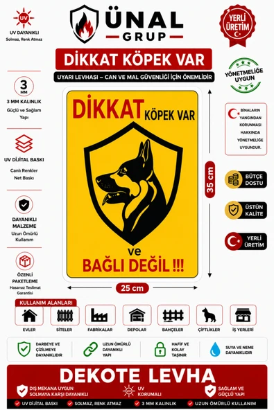 Dikkat Köpek Var Levhası A4 21x29 cm.7 cm PVC 21x30 cm Kolay Montaj ürün görseli 1