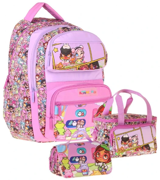 Kaukko Kids Nagy(Pembe Renk) Kız Çocuk Üçlü İlkokul Okul Çantası Seti/Takımı - SETKK-L5333A ürün görseli 1