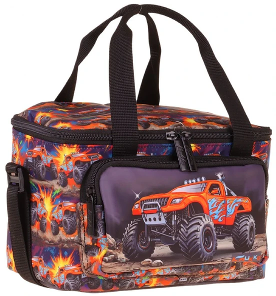 Kaukko Kids İki Bölmeli Thermo Okul Beslenme Çantası - Arazi Aracı Baskılı Siyah - Kırmızı Renk (Erkek Çocuk) - L5360 ürün görseli 1