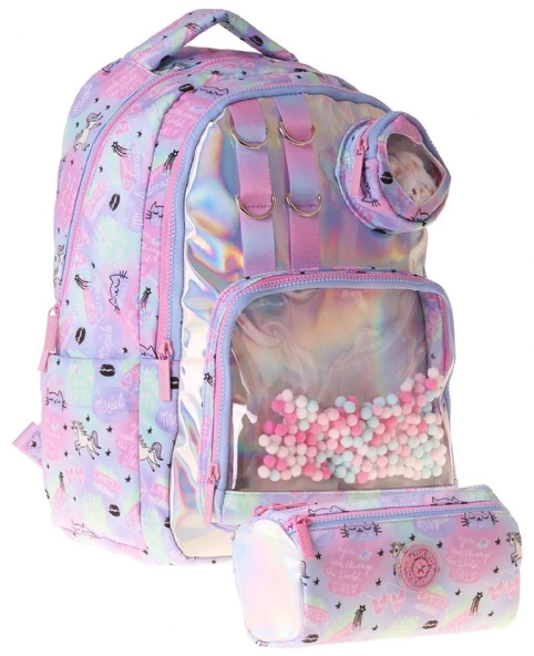 Kaukko Kids Dream Çok Renkli Kız Çocuk İlkokul Sırt Çantası ve Kalem Çantası Seti - SETKK-L5343C ürün görseli 1
