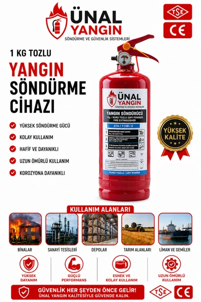 1 kg KKT Tozlu Yangın Söndürme Tüpü Araç Ev Ofis İş Yeri üretim 2026 tekrar dolum 2030 ürün görseli 1