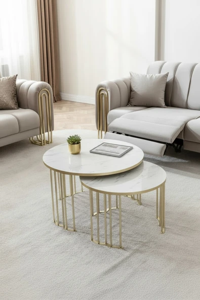 Lotus Gold Marmo Lak Panel 1+1 Orta Sehpa ürün görseli 1