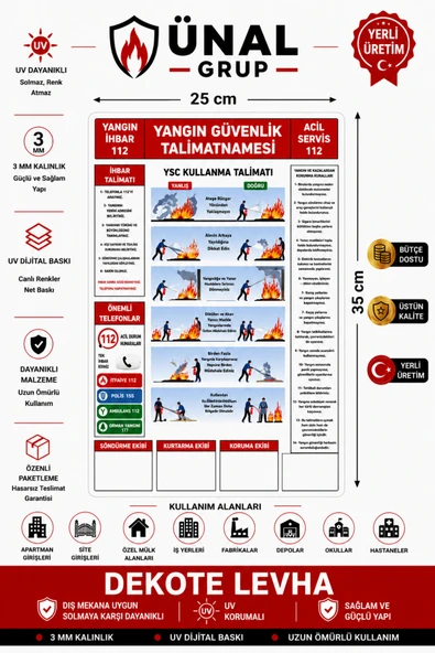 Yangın Söndürme Cihazı Kullanma Talimatı İkaz Levhası 25x35 cm Kolay Montaj ürün görseli 1