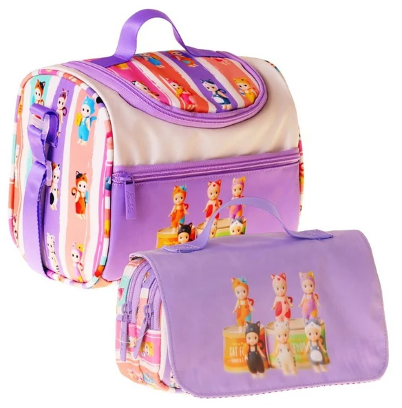 Kaukko Kids Kız Çocuk Cat Life Baskılı Mor - Krem Thermo Beslenme Çantası ve Kalemlik Seti - SETKK-L5314 ürün görseli 1