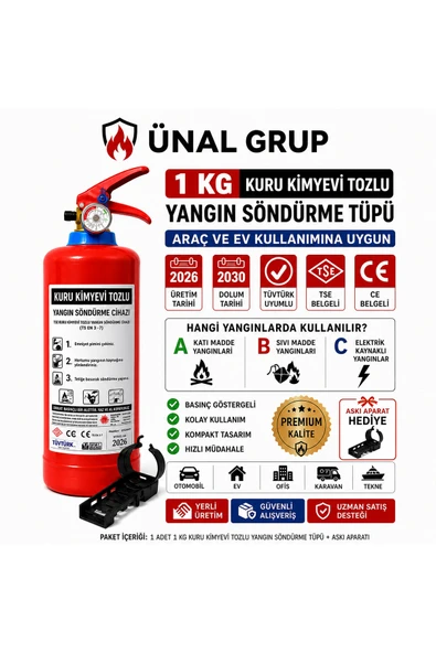 1 kg Yangın Söndürme Tüpü KKT Araç Yangın Tüpü TÜVTÜRK Onaylı (üretim 2026 Tekrar Dolum ürün görseli 1