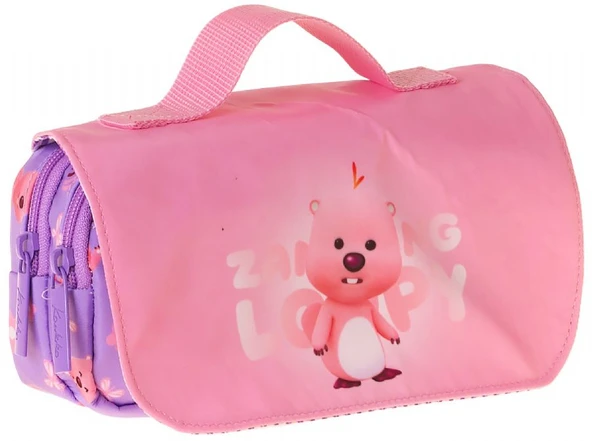 Kaukko Kids Taşıma Askılı Kız Çocuk Loopy Baskılı Şık Kalem Çantası (Lila - Pembe) - L5305 ürün görseli 1