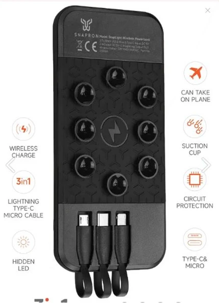 Snapron SNP-3003 10.000 Mah Vantuzlu Wireless Kablosuz ve 3in1 Kablolu Powerbank ürün görseli 1