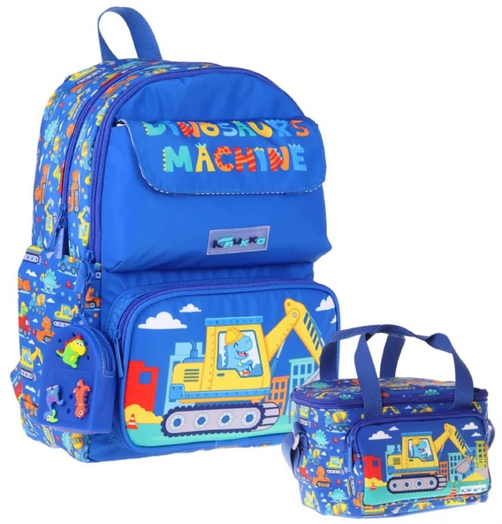 Kaukko Kids Mechanic Erkek Çocuk Mavi - Sarı İlkokul Sırt Çantası ve Beslenme Çanta Seti - SETKK-L5369B ürün görseli 1
