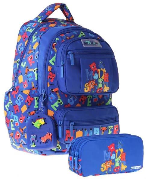 Kaukko Kids Monster Mavi Erkek Çocuk İlkokul Sırt Çantası ve Kalem Çantası Seti - SETKK-L5404C ürün görseli 1