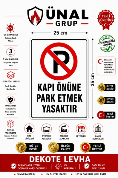 Park Etmek Yasaktır Uyarı Levhası 25x35 cm Kapı Duvar İkaz Tabelası PVC Apartman Site Tip 2 ürün görseli 1