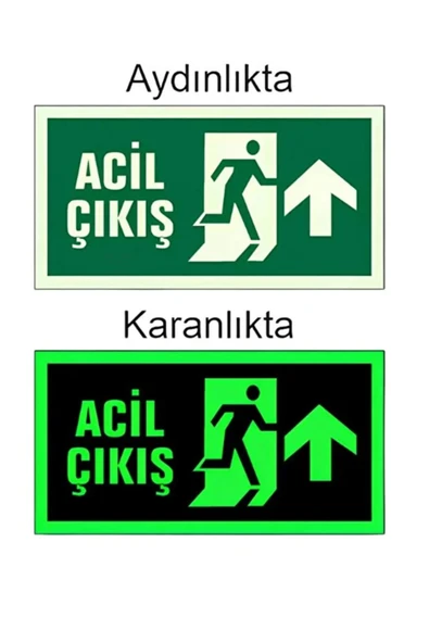 Fosforlu Acil Çıkış Levhası Fotolümen Levha Kolay Montaj İkaz Tabelası Yönlendirme Levhası ürün görseli 1