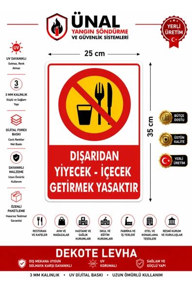Dışardan Yiyecek İçeçek Getirmek Yasaktır Uyarı Levhası 25x35 cm PVC İkaz Tabelası ürün görseli 1
