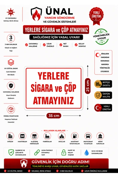 Yerlere Sigara ve Çöp Atmayınız Uyarı İkaz Levhası ürün görseli 1
