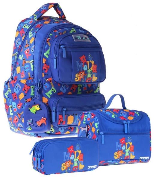 Kaukko Kids Monster(Mavi Renk) Erkek Çocuk Üçlü İlkokul Okul Çantası Seti/Takımı - SETKK-L5404A ürün görseli 1