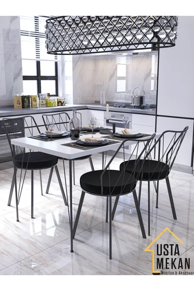 120* 60 Yemek Masa Takımı Mutfak Masası Cafe Masası 4 Adet Yıldız Sandalye 1 Adet Masa ürün görseli 1
