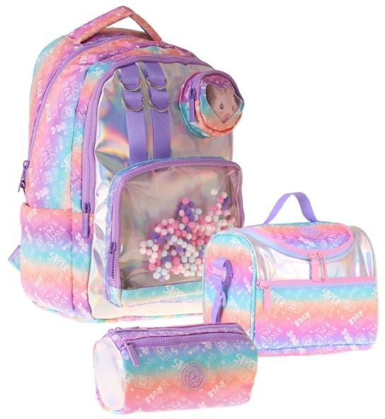 Kaukko Kids Rule(Lila Renk) Kız Çocuk Üçlü İlkokul Okul Çantası Seti/Takımı - SETKK-L5348A ürün görseli 1