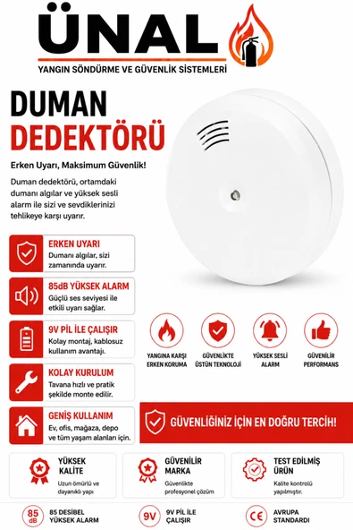 Duman Dedektörü Yangın Alarm Sensörü Ev Ofis İş Yeri Araç Garaj ürün görseli 1