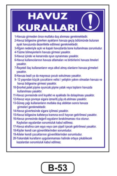 Havuz Kuralları Uyarı İkaz Levhası Kolay Montaj İş Yeri Apartman Uyumlu PVC İkaz Tabelası ürün görseli 1