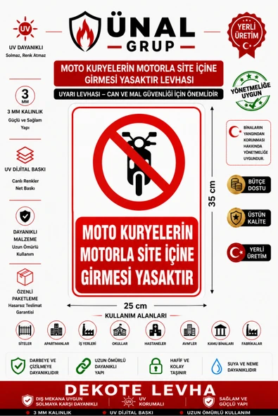 Moto Kuryelerin Site İçine Girmesi Yasaktır Uyarı Levhası 3 mm Dekota İkaz Tabelası ürün görseli 1