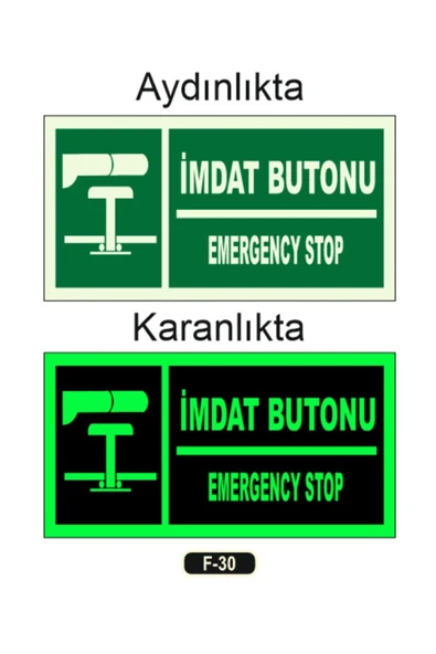 Fosforlu Imdat Butonu Emergency Stop Yön Levhası 12x25 cm PVC Yönlendirme Levhası ürün görseli 1