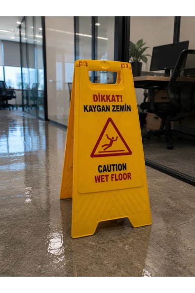 Dikkat Kaygan Zemin Uyarı Levhası Katlanabilir Islak Zemin Uyarı Tabelası Sarı Renkli ürün görseli 1