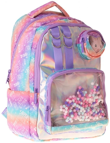 Kaukko Kids Kız Çocuk Renk Geçişli Lila Peluş Aksesuarlı İlkokul Okul Sırt Çantası - L5348 ürün görseli 1
