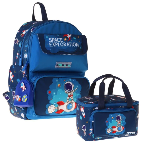 Kaukko Kids Space Erkek Çocuk Lacivert İlkokul Sırt Çantası ve Beslenme Çanta Seti - SETKK-L5364B ürün görseli 1