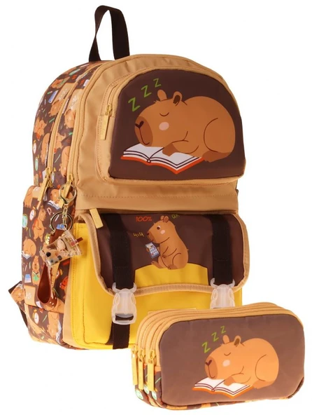 Kaukko Kids Clever Kahverengi Erkek Çocuk İlkokul Sırt Çantası ve Kalem Çantası Seti - SETKK-L5384C ürün görseli 1