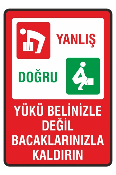 İş Güvenliği Uyarısı 24x34 cm. (yükü Belinizle Değil Bacaklarınızla Kaldırın) (ig034) PVC ürün görseli 1