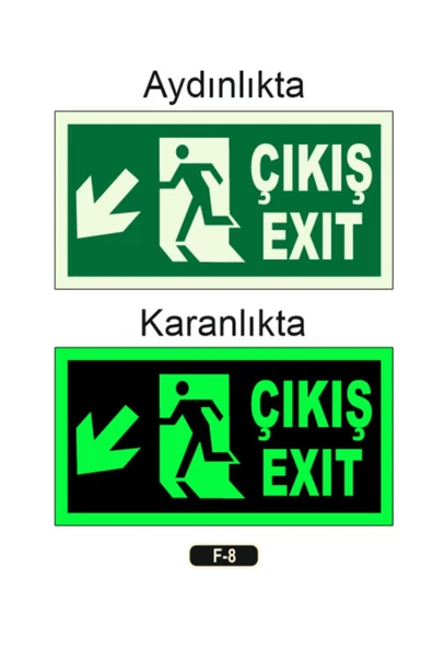 Fosforlu Çıkış Exit Yön Levhası Sol Aşağı Ok Kolay Montaj İkaz Tabelası ürün görseli 1