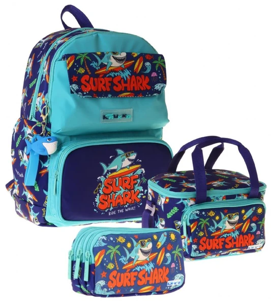 Kaukko Kids Surf(Yeşil - Lacivert Renk) Erkek Çocuk Üçlü İlkokul Okul Çantası Seti/Takımı - SETKK-L5354A ürün görseli 1