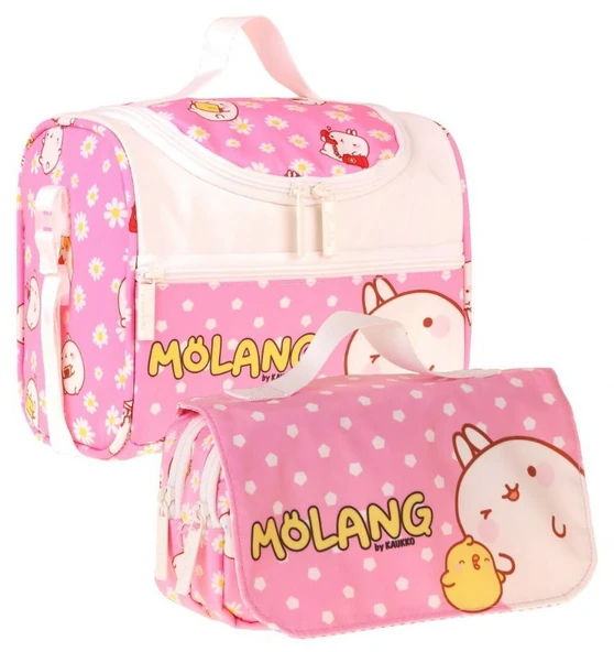 Kaukko Kids Kız Çocuk Molang Baskılı Pembe - Sarı Thermo Beslenme Çantası ve Kalemlik Seti - SETKK-L5319 ürün görseli 1