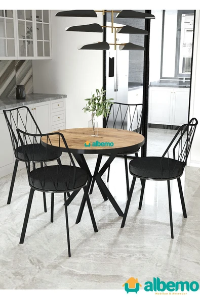 Yıldız Yuvarlak Mutfak Salon Cafe Restoran Masa Sandalye Takımı 4+1 ürün görseli 1