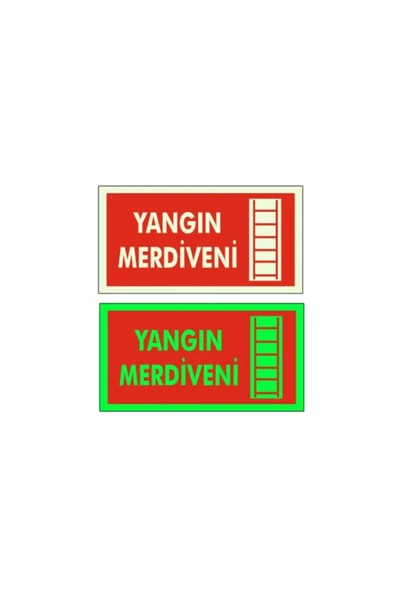 Yangın Merdiveni Uyarı Levhası 12x25 cm Fosforlu Fotolümen PVC Kapı Duvar İkaz Tabelası ürün görseli 1