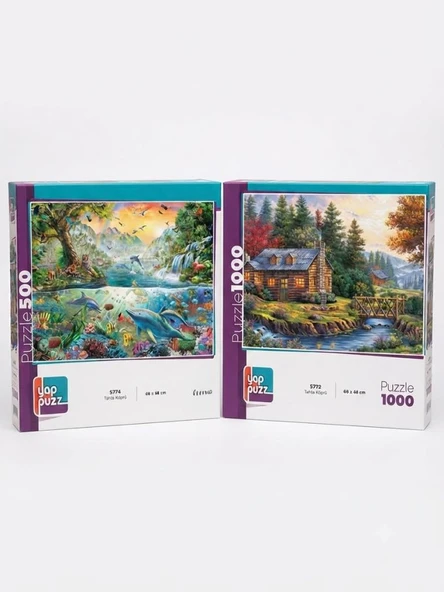 Tahta Köprü ve Hayvanlar Alemi İkili Set - 1000 + 500 Parça İkili Puzzle Seti ürün görseli 1
