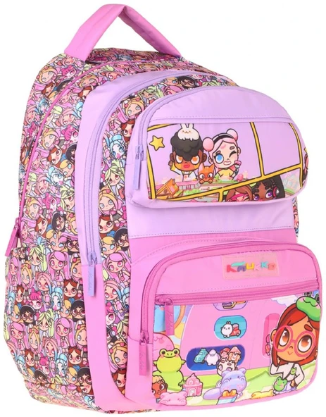 Kaukko Kids Beş Bölmeli Kız Çocuk Nagy Baskılı Pembe İlkokul Okul Sırt Çantası - L5333 ürün görseli 1