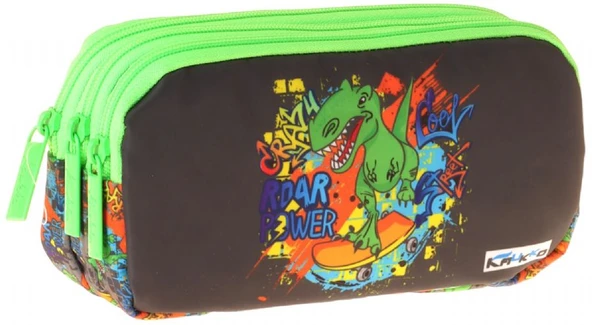 Kaukko Kids Street Dinazor Baskılı Siyah - Yeşil Erkek Çocuk Okul Kalemliği Kalem Çantası - L5416 ürün görseli 1