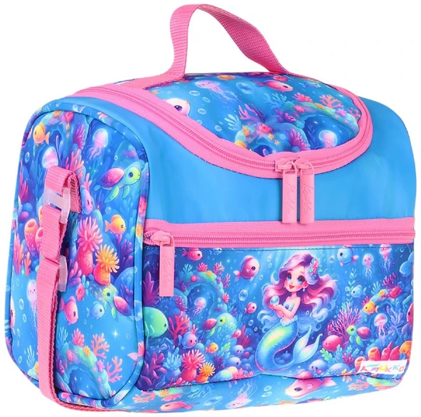 Kaukko Kids Kız Çocuk Mercan ve Denizkızı Baskılı Isı Yalıtımlı Okul Beslenme Çantası (Pembe - Mavi) - L5324 ürün görseli 1