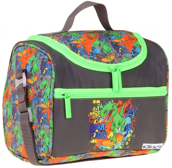 Kaukko Kids Erkek Çocuk Street Dinazor Baskılı Isı Yalıtımlı Okul Beslenme Çantası (Siyah - Yeşil) - L5415 ürün görseli 1
